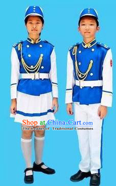 Traditional Modern Military Costume, Children Opening Flag Raiser Ceremony Costume, Modern Military Band Clothing for Students