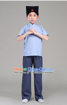 Han Fu For Children Chinese Traditional Dress Short Sleeves Stage Show Ceremonial Costumes Blue