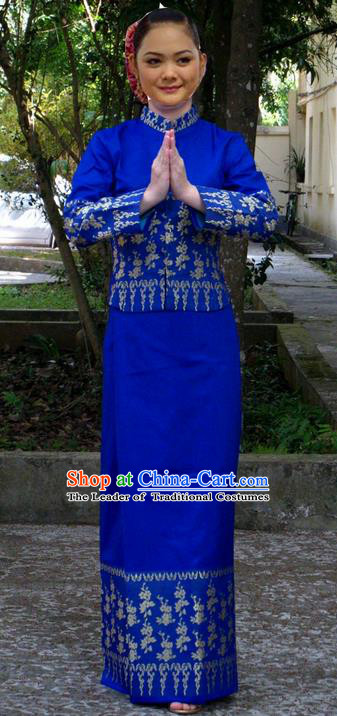 Traditional Asian Thai Dance Costume Complete Set, Thai Silk Nationality Clothing for Women