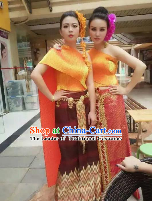 Traditional Asian Thai Wedding Costume Complete Set, Thai Wedding Black Fungus Edge Shawl, Thai Silk Fabrics Suit for Women