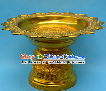 Traditional Asian Thai Palace decoration Ornaments Handicrafts, Thai Sacrificial High Tray Gilded Compote