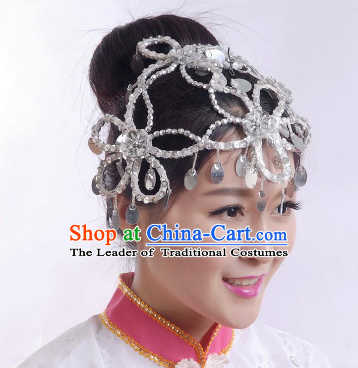 Traditional Chinese Yangge Hair Accessories, Fan Dancing Headwear, Folk Dance Yangko Headdress, China National Minority Dancing Stage Accessories