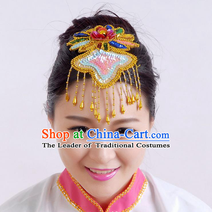 Traditional Chinese Yangge Hair Accessories, Fan Dancing Headwear, Folk Dance Yangko Peacock Dance Headdress, Stage Accessories Minimum Purchase 10