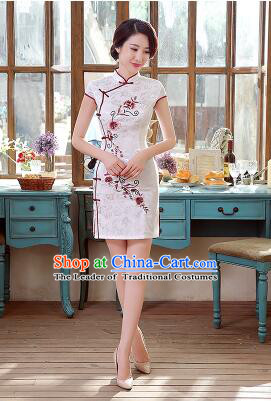 One Piece Dress Qi Pao Cheongsam Styel Short Sleeves Chinese Traditional Clothes