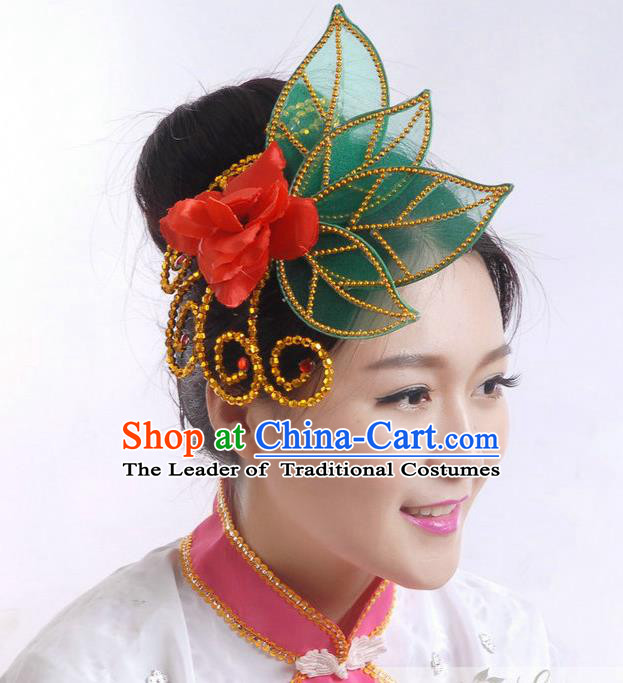 Traditional Chinese Yangge Hair Accessories, Fan Dancing Headwear, Folk Dance Yangko Peacock Dance Headdress, Stage Accessories