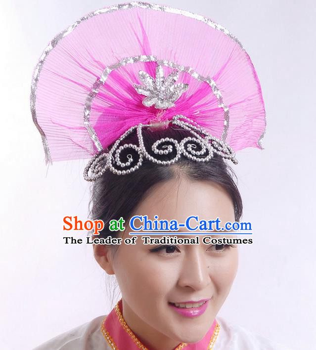 Traditional Chinese Yangge Hair Accessories, Fan Dancing Headwear, Folk Dance Yangko Peacock Dance Headdress, Stage Accessories