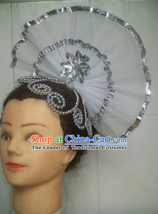 Traditional Chinese Yangge Hair Accessories, Fan Dancing Headwear, Folk Dance Yangko Peacock Dance Headdress, Stage Accessories