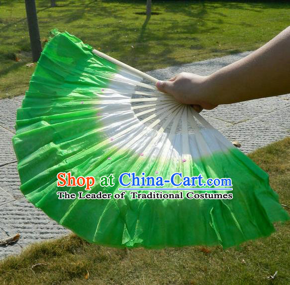 Traditional Pure Silk Color Change Chinese Dance Folk Dance Hand Fans Yangge Dance Hand Fan Oriental Fan