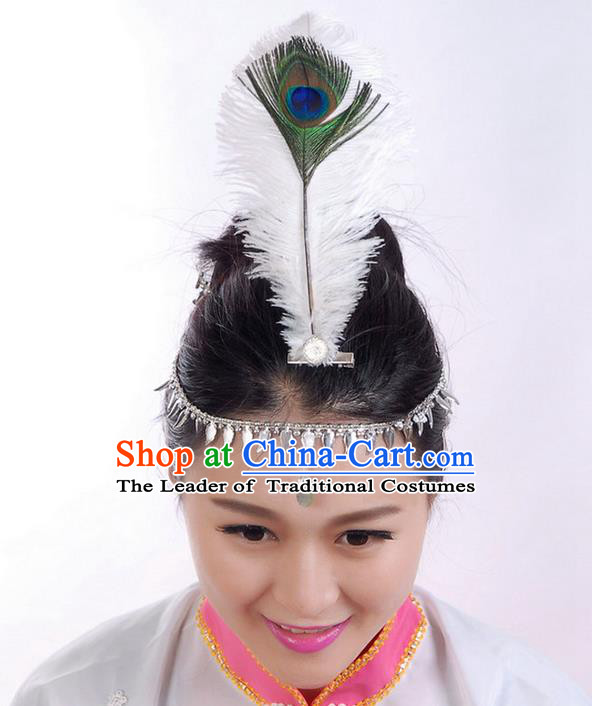 Traditional Chinese Yangge Hair Accessories, Fan Dancing Headwear, Folk Dance Yangko Peacock Dance Headdress, Stage Accessories