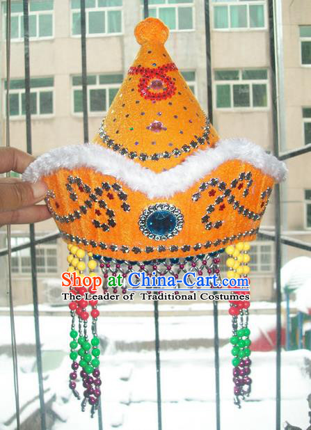 Traditional Chinese Yangge Hair Accessories, Fan Dancing Mongols Headwear, Folk Dance Yangko Peacock Dance Headdress, Stage Accessories