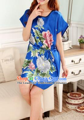 Night Gown Women Sexy Skirt Night Suit Nighty Bedgown Peony Blue