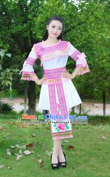 Traditional Chinese Miao Nationality Costume, Hmong Luxury Improved Female Folk Dance Ethnic Short Skirt, Chinese Minority Nationality Embroidery Costume for Women
