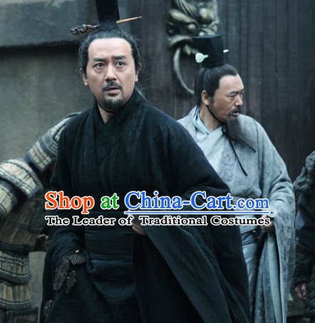 Chinese Ancient Film Costumes Prime Minister Long Robes and Coronet Complete Set for Men
