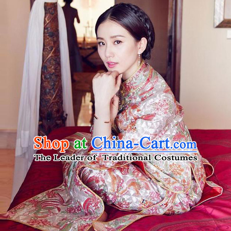 Ancient Chinese Costume, Xiuhe Suits, Chinese Style Wedding Dress, Red Ancient Retro Embroidery Longfeng Dragon And Phoenix Flown, Bride Toast Cheongsam For Women