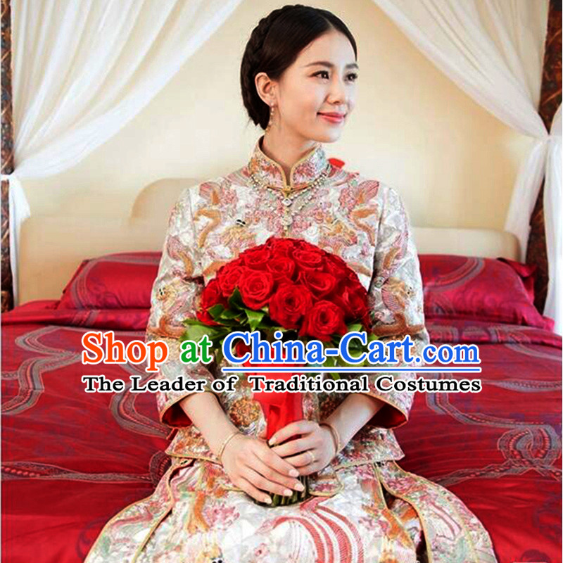 Ancient Chinese Costume Xiuhe Suits Chinese Style Wedding Dress Red Ancient Retro Embroidery Longfeng Dragon And Phoenix Flown Bride Toast Cheongsam For Women