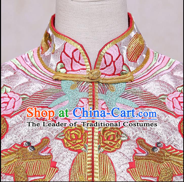 Ancient Chinese Costume Xiuhe Suits Chinese Style Wedding Dress Red Ancient Retro Embroidery Longfeng Dragon And Phoenix Flown Bride Toast Cheongsam For Women