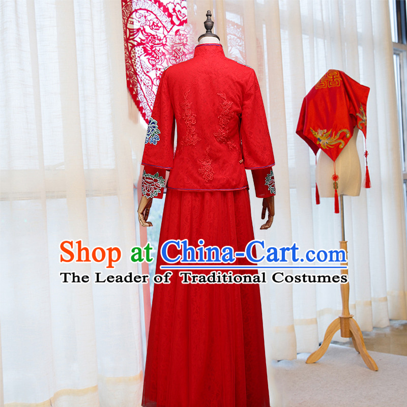 Ancient Chinese Costume Xiuhe Suits Chinese Style Wedding Dress Red Ancient Retro Embroidery Longfeng Dragon And Phoenix Flown Bride Toast Cheongsam For Women