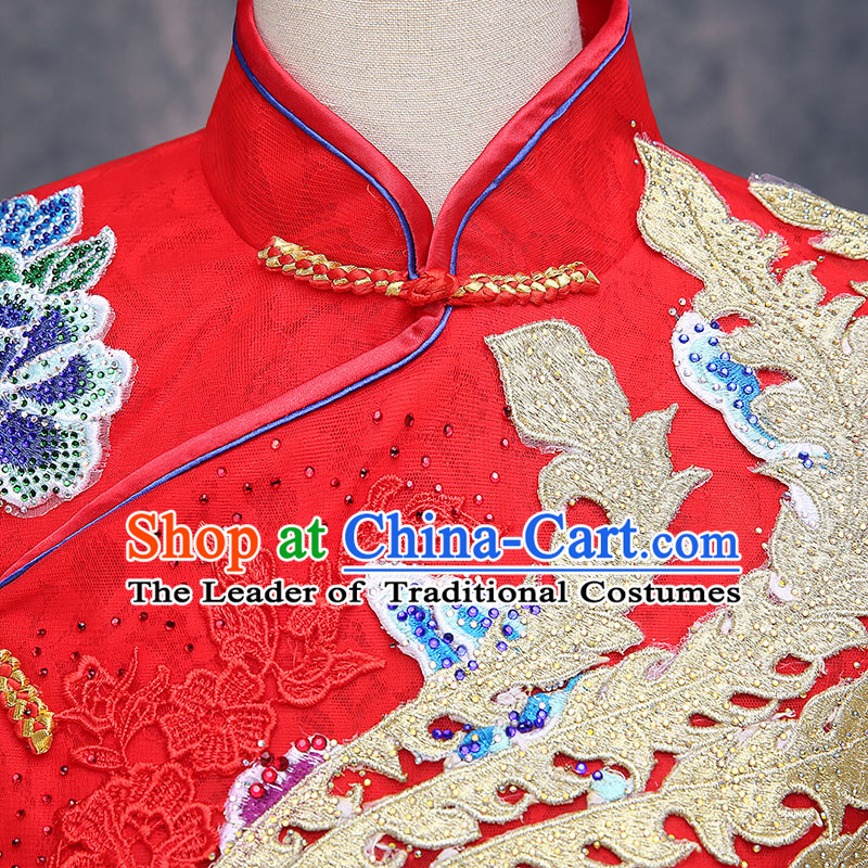 Ancient Chinese Costume Xiuhe Suits Chinese Style Wedding Dress Red Ancient Retro Embroidery Longfeng Dragon And Phoenix Flown Bride Toast Cheongsam For Women