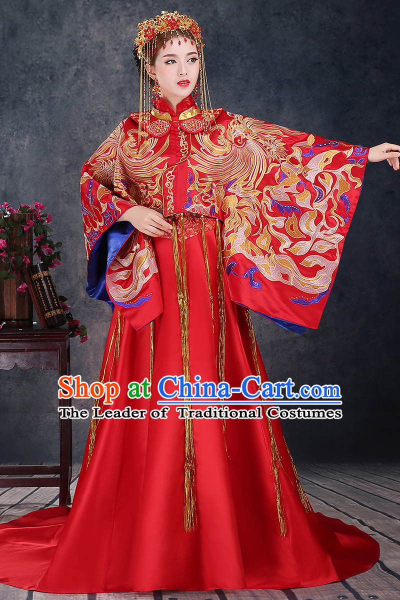 Ancient Chinese Costume Xiuhe Suits Chinese Style Wedding Dress Red Restoring Ancient Women Longfeng Dragon And Phoenix Flown Bride Toast Cheongsam