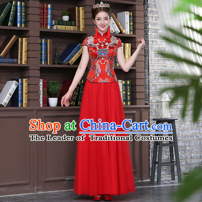 Ancient Chinese Costume Xiuhe Suits, Chinese Style Wedding Dress Red Ancient Retro Longfeng Dragon And Phoenix Flown, Bride Toast Cheongsam For Women