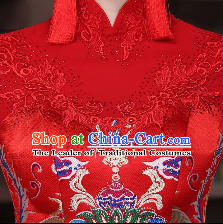 Ancient Chinese Costume Xiuhe Suits Chinese Style Wedding Dress Red Restoring Ancient Women Flown Bride Toast Cheongsam