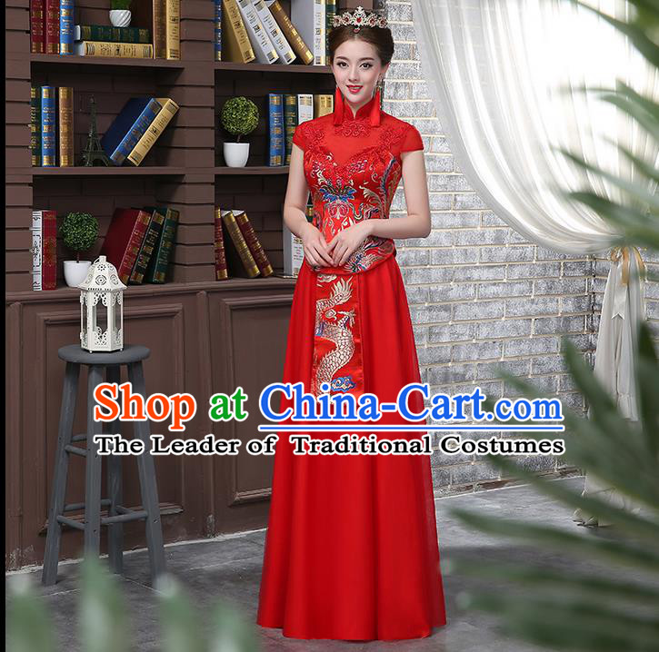 Ancient Chinese Costume Xiuhe Suits Chinese Style Wedding Dress Red Restoring Ancient Women Flown Bride Toast Cheongsam