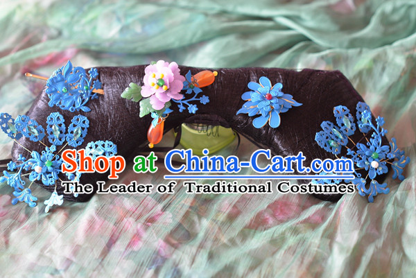Ancient Chinese Palace Lady Qing Dynasty Wigs and Handmade Hair Accessories