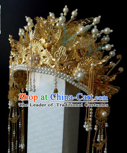 Chinese Ancient Style Hair Jewelry Accessories, Hairpins, Hanfu Xiuhe Suits Wedding Bride Headwear, Headdress, Imperial Empress Handmade Phoenix Hair Fascinators for Women