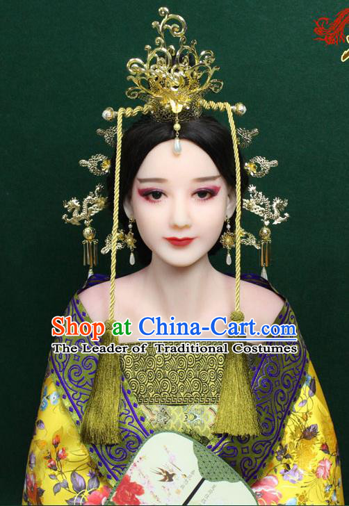 Chinese Ancient Style Hair Jewelry Accessories, Hairpins, Xiuhe Suits Wedding Bride Headwear, Headdress Set, Imperial Empress Handmade Phoenix Hair Fascinators for Women