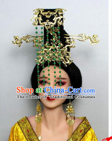 Chinese Ancient Style Hair Jewelry Accessories, Hairpins, Tang Dynasty Xiuhe Suits Wedding Bride Headwear, Headdress, Imperial Empress Princess Handmade Phoenix Hair Fascinators for Women