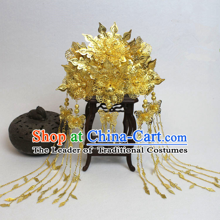 Chinese Ancient Style Hair Jewelry Accessories, Hairpins, Tang Dynasty Xiuhe Suits Wedding Bride Headwear, Headdress, Imperial Empress Princess Handmade Phoenix Hair Fascinators for Women