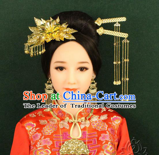 Chinese Ancient Style Hair Jewelry Accessories, Hairpins, Hanfu, Wedding Bride Imperial Empress Queen Handmade Phoenix for Women