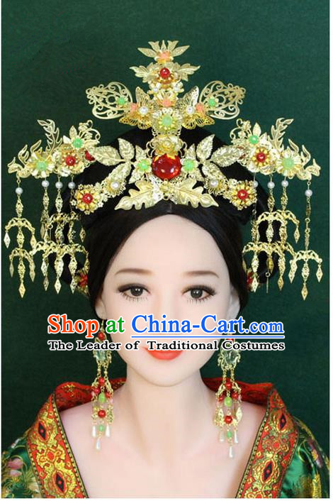 Chinese Ancient Style Hair Jewelry Accessories, Hairpins, Han Dynasty Cosplay Princess Hanfu Xiuhe Suit Wedding Bride Phoenix Coronet, Hair Accessories for Women