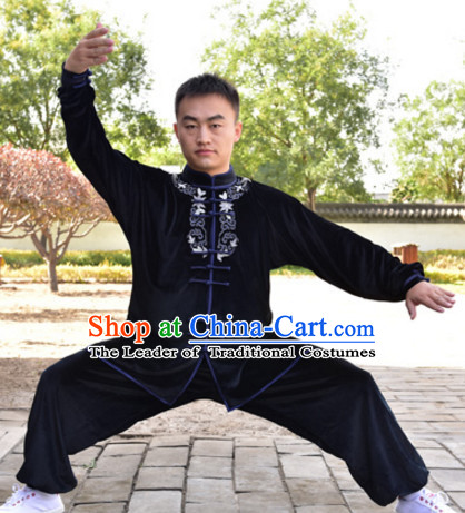 Black Top Kung Fu Velvet Clothing Mandarin Costume Jacket Martial Arts Clothes Shaolin Uniform Kungfu Uniforms Supplies for Men Women Adults Children