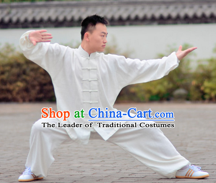 White Top Kung Fu Flax Clothing Mandarin Costume Jacket Martial Arts Clothes Shaolin Uniform Kungfu Uniforms Supplies for Men Women Adults Children