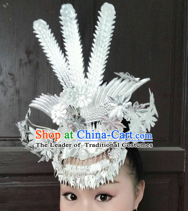 Traditional Chinese Miao Princess Empress Queen Silver Brides Wedding Headpieces Hair Fascinators Jewelry Decorations Hairpins Phoenix Crown Coronet