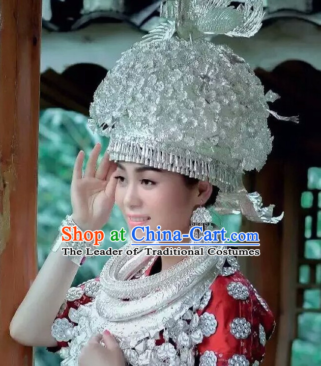 Traditional Chinese Miao Princess Empress Queen Silver Brides Wedding Headpieces Hair Fascinators Jewelry Decorations Hairpins Phoenix Crown Coronet