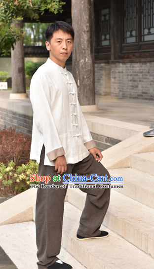 Top Mandarin Kung Fu Outfit Martial Arts Uniform Kung Fu Training Clothing Gongfu Flax Suits for Men Women Adults Children