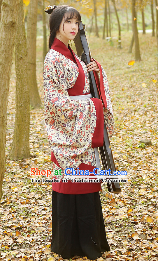 Ancient Chinese Hanfu Dress and Headpieces Complete Set for Women