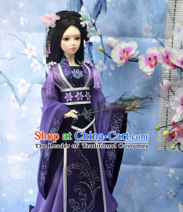 Ancient Chinese Style Princess Handmade Hair Jewelry and Black Long Wigs