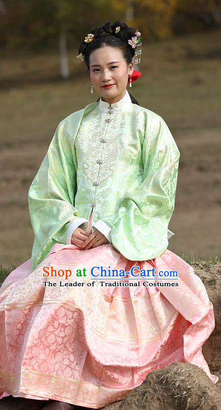 Chinese Style Dresses Kimono Dress Song Dynasty Empress Princess Queen Outfits and Hat Complete Set for Women