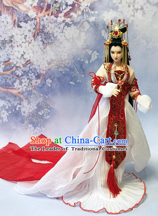 Ancient Chinese Palace Imperial Royal Princess Empress Queen Hanfu Costumes and Hair Accessories Complete Set for Women Girls Adults Kids