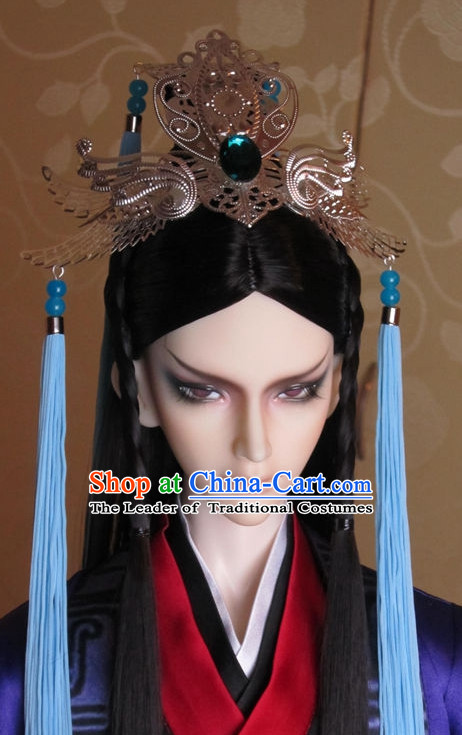 Ancient Chinese Prince Emperor Headwear Headpieces Hair Accessories Crown Coronet Set for Men Boys Adults Kids