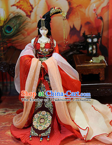 Ancient Chinese Palace Imperial Royal Princess Empress Queen Hanfu Costumes and Hair Accessories Complete Set for Women Girls Adults Kids