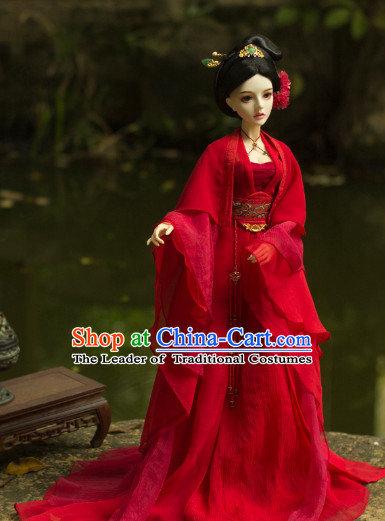 Ancient Chinese Red Lady Wedding Dress and Hair Jewelry Complete Set for Women