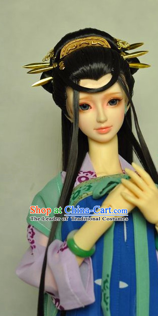 Ancient Chinese Female Princess Queen Empress Black Wigs and Hair Accessories Set