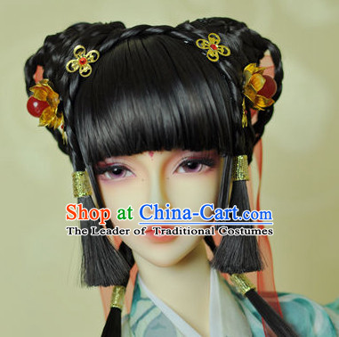 Ancient Chinese Female Black Wigs and Hair Jewelry