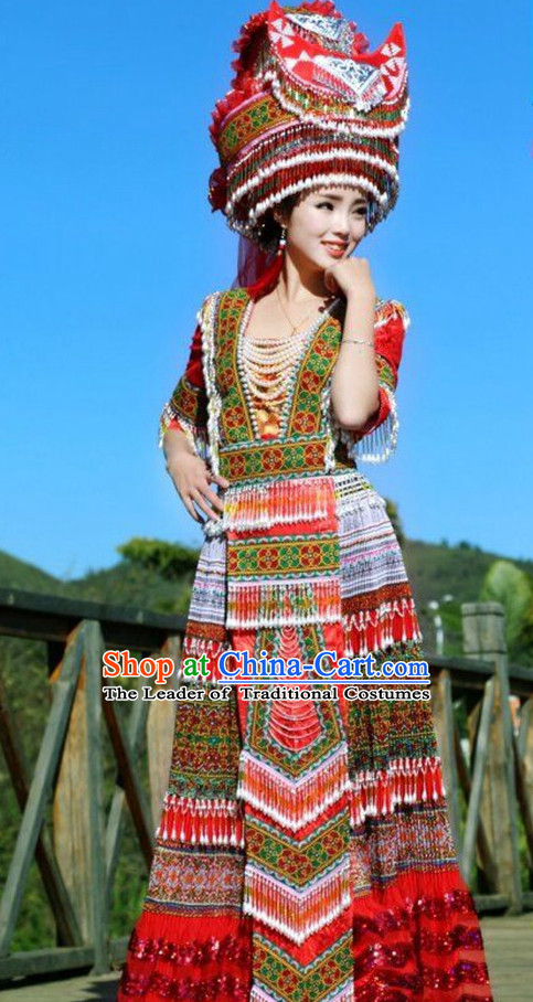 Chinese Traditional Miao Tribe Clothing and Hat Complete Set for Women