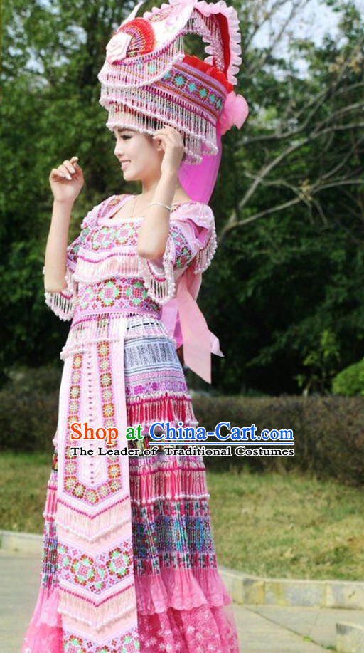 Chinese Traditional Miao Ethnic Clothing and Hat Complete Set for Women