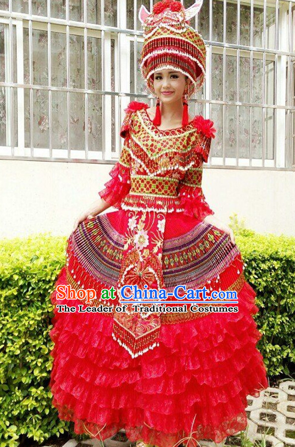 Chinese Traditional Miao Minority Princess Queen Empress Clothes and Hat Complete Set for Women